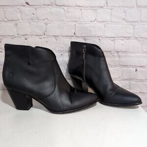 Frye Jennifer Women's Booties 9 M Ankle Black Leather Block Heel Zipper Boots